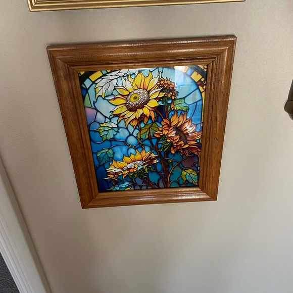 Beautiful stained glass sunflower famed and signed artist print 💕 - Picture 2 of 4